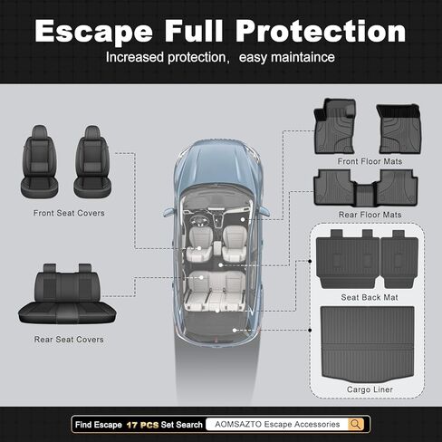 بطانة الشحن ومسند الظهر من AOMSAZTO متوافقة مع Ford Escape 2020-2026، سجادة صندوق السيارة الملائمة المخصصة مع غطاء خلفي للمقعد الخلفي، حماية داخلية لجميع الأحوال الجوية in Kuwait