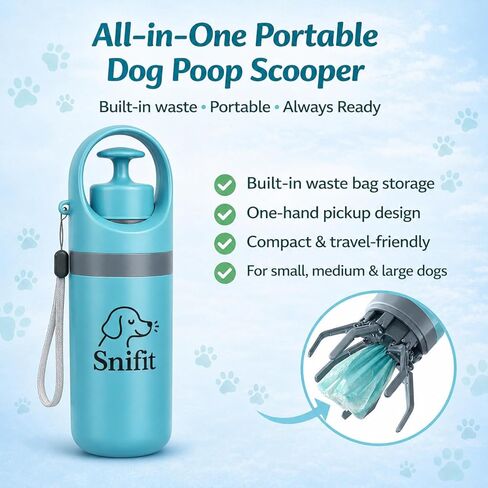 Dog Pooper Scooper for Large Small Dogs - Portable Eco-Friendly Lightweight Poop Scooper for Dogs, Mini Waste Picker for Lawn, Grass, Gravel, and Easy to Carry (7.4 x 2.8in) Blue in Saudi Arabia