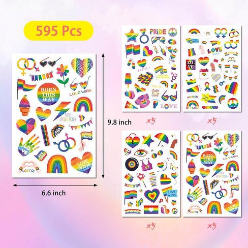 595 Pieces Pride Stickers Pack - Rainbow LGBT Decals for Water Bottle Laptop Planner LGBT Celebration Parades Home Decor Party Supplies in Saudi Arabia