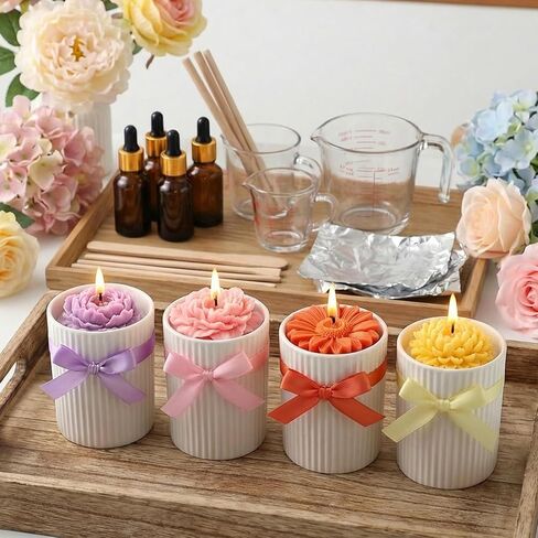 6-Cavity 3D Flower Silicone Molds Set of 4, Rose Peony Daisy Fondant Silicone Floral Molds for Candle Making, Soap, Epoxy Resin, Fondant, Chocolate, Polymer Clay, Easy Release Non-Stick Craft Molds in Kuwait