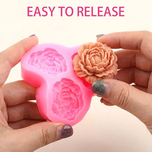 6-Cavity 3D Flower Silicone Molds Set of 4, Rose Peony Daisy Fondant Silicone Floral Molds for Candle Making, Soap, Epoxy Resin, Fondant, Chocolate, Polymer Clay, Easy Release Non-Stick Craft Molds in Kuwait