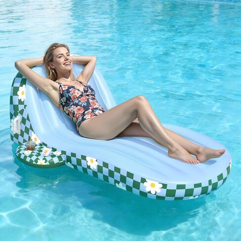 JOSEN Pool Floats Adult Heavy Duty, Inflatable Pool Lounger Float with Cup Holder and Caddy, Extra Large Pool Rafts for Adults, Tanning Pool Float Water Floaties Beach Lake Sunbathing in Saudi Arabia