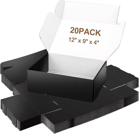 20 Pack Shipping Boxes 12x9x4 Inches, Large Corrugated Cardboard Boxes, Black Mailer Box for Small Business, Gift Packing, Mailing in Saudi Arabia