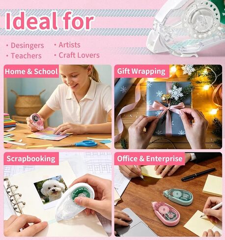 4 Pack Scrapbook Tape, 0.3IN x 65FT Extended Double Sided Tape Roller for Crafts, Residue-Free Adhesive Glue Runner for Paper Arts, Journal Scrapbook Supplies, School Office Supplies for Adults in Saudi Arabia