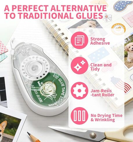 4 Pack Scrapbook Tape, 0.3IN x 65FT Extended Double Sided Tape Roller for Crafts, Residue-Free Adhesive Glue Runner for Paper Arts, Journal Scrapbook Supplies, School Office Supplies for Adults in Saudi Arabia