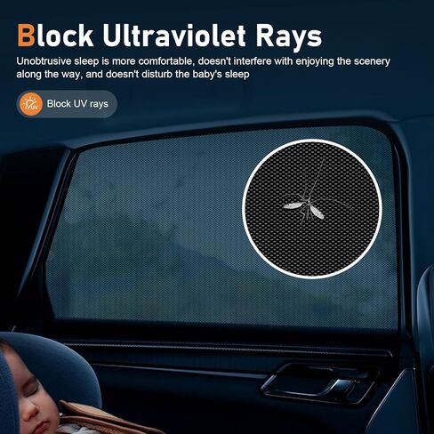 4 PCS Car Side Window Shade, Sun Protection & Heat Blocking Shield for Baby, One-way View & Prevention Fallen Leave Curtain, Ventilated Cover for Front and Rear Windows (Black) in Kuwait