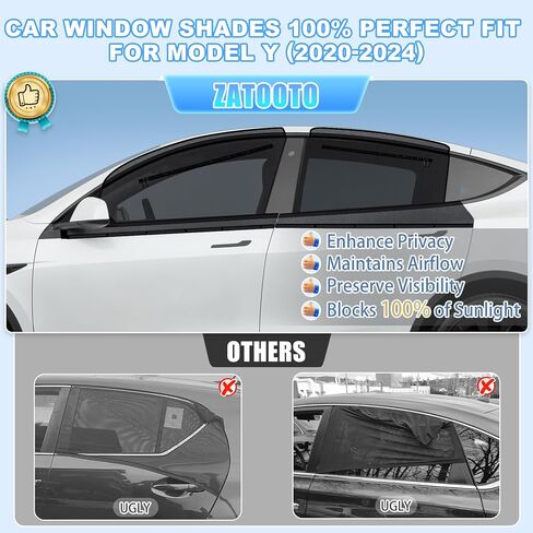 ZATOOTO Tesla Model Y ظل نافذة السيارة للنافذة الجانبية 2020-2024 4 حزمة شاشة نافذة السيارة للتخييم ظلة مغناطيسية ملائمة للنموذج Y قابلة للإزالة مقاومة للشوائب وشبكة قابلة للتنفس للأشعة فوق البنفسجية لرحلة عائلية in Kuwait