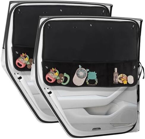 2 Pcs Car Sun Shade Side Window, Blackout Window Shade for Privacy with Storage Net Pockets, Universal Fit for Car & SUV, Easy Installation, Auto Curtains for Commute and Travel, Black in Kuwait