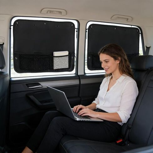 2 Pcs Car Sun Shade Side Window, Blackout Window Shade for Privacy with Storage Net Pockets, Universal Fit for Car & SUV, Easy Installation, Auto Curtains for Commute and Travel, Black in Kuwait