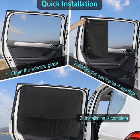 2 Pcs Car Sun Shade Side Window, Blackout Window Shade for Privacy with Storage Net Pockets, Universal Fit for Car & SUV, Easy Installation, Auto Curtains for Commute and Travel, Black in Kuwait