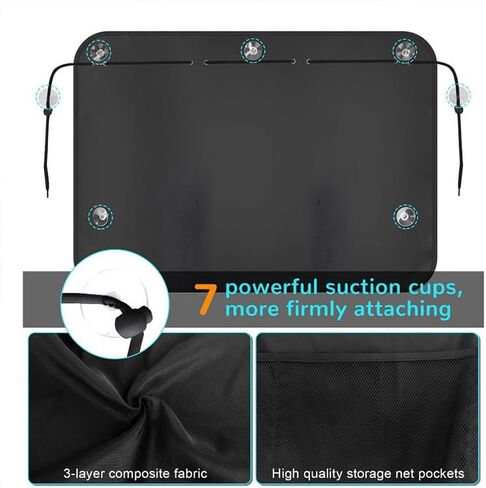 2 Pcs Car Sun Shade Side Window, Blackout Window Shade for Privacy with Storage Net Pockets, Universal Fit for Car & SUV, Easy Installation, Auto Curtains for Commute and Travel, Black in Kuwait