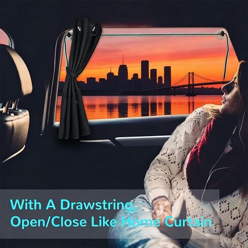 2 Pcs Car Sun Shade Side Window, Blackout Window Shade for Privacy with Storage Net Pockets, Universal Fit for Car & SUV, Easy Installation, Auto Curtains for Commute and Travel, Black in Kuwait