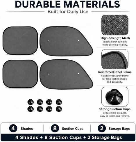 Pack 4 Window Shade for in Car,Car Window Shades,Car Shades for Side Windows,Sun Shade for Car Window,Car Window Shade for Can Block 99.98% of Ultraviolet Rays and are Suitable for Most in Saudi Arabia