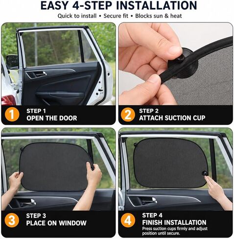 Pack 4 Window Shade for in Car,Car Window Shades,Car Shades for Side Windows,Sun Shade for Car Window,Car Window Shade for Can Block 99.98% of Ultraviolet Rays and are Suitable for Most in Saudi Arabia