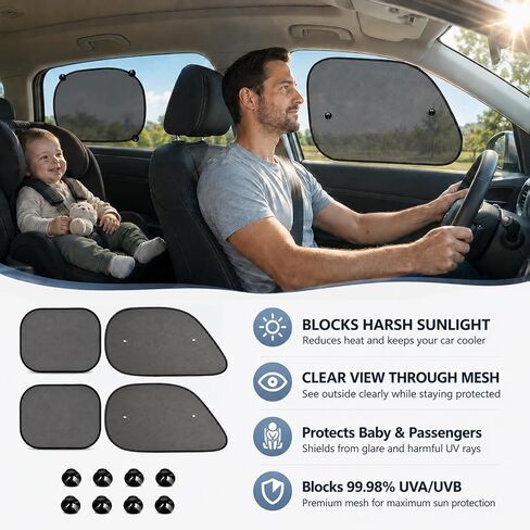 Pack 4 Window Shade for in Car,Car Window Shades,Car Shades for Side Windows,Sun Shade for Car Window,Car Window Shade for Can Block 99.98% of Ultraviolet Rays and are Suitable for Most in Saudi Arabia