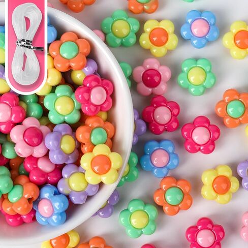 120PCS Acrylic Flower Beads for Jewelry Making, 16mm Colorful Floral Spacer Beads for Bracelets, Necklaces, DIY Beading Craft Supplies(Large Size) in Saudi Arabia