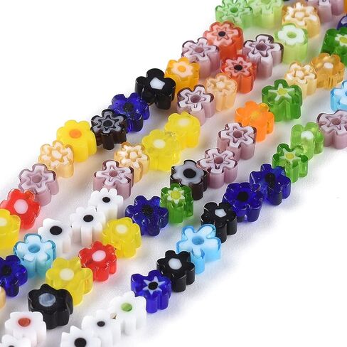 About 90Pcs Handmade Flower Glass Bead Strands, Rainbow Color Flat Flower Loose Beads, Jewelry Making Charm Bulk for Necklace Bracelet Earring Making and DIY Crafting, 3.7~5.6x2.6mm, Hole: 1mm in Kuwait