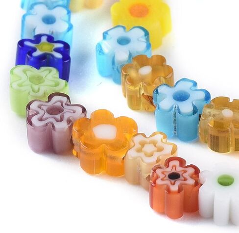 About 90Pcs Handmade Flower Glass Bead Strands, Rainbow Color Flat Flower Loose Beads, Jewelry Making Charm Bulk for Necklace Bracelet Earring Making and DIY Crafting, 3.7~5.6x2.6mm, Hole: 1mm in Kuwait