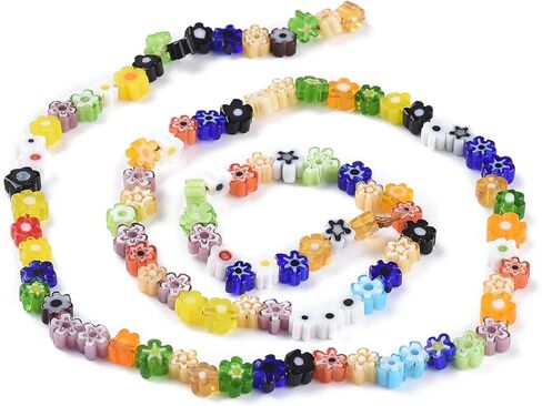 About 90Pcs Handmade Flower Glass Bead Strands, Rainbow Color Flat Flower Loose Beads, Jewelry Making Charm Bulk for Necklace Bracelet Earring Making and DIY Crafting, 3.7~5.6x2.6mm, Hole: 1mm in Kuwait