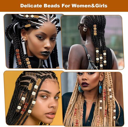 60 Pcs Hair Beads, Wooden Painted Beads Vintage Dreadlock Large Bead Hair Jewelry Hairs Charms Hairs Cuffs Dreadlock Accessories for Kids Women Men Crafts DIY Bracelets Necklace Braids in Kuwait