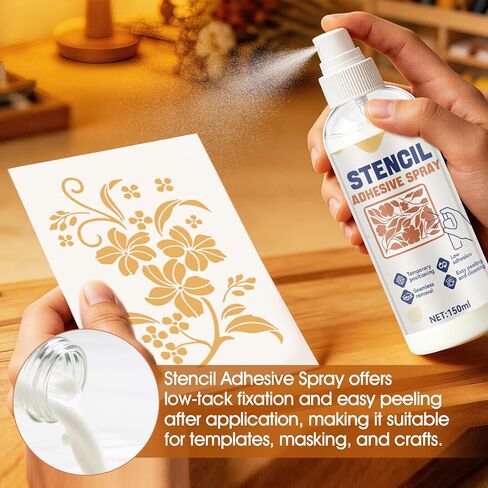 Stencil Adhesive Spray, Temporary Adhesive Spray Multi-Purpose Light Viscous Easy to Peel and Clean Seamless Removal for Templates Plastic Products Walls Canvas Wood Glass in Saudi Arabia