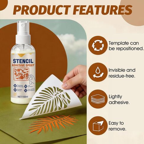 Stencil Adhesive Spray, Temporary Adhesive Spray Multi-Purpose Light Viscous Easy to Peel and Clean Seamless Removal for Templates Plastic Products Walls Canvas Wood Glass in Saudi Arabia