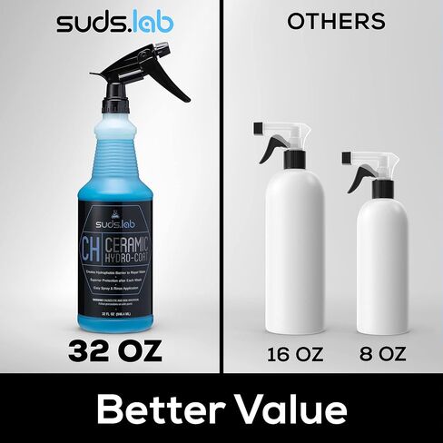Suds Lab CH معطف مائي من السيراميك، مانع تسرب السيارة كاره للماء، رذاذ منشط بالماء، معالجة نهائية طاردة للماء والأوساخ سهلة الاستخدام لجميع المركبات، لمعان عالي اللمعان خالٍ من البقع 32 أونصة. in Kuwait