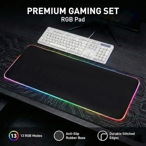 لوحة ماوس ألعاب RGB، لوحة ماوس كبيرة مقاس 31.5 × 11.8 بوصة للمكتب، 13 وضع إضاءة، قاعدة مطاطية غير قابلة للانزلاق، مقاومة للماء، لاستخدام ألعاب الكمبيوتر المحمول والمكتب in Kuwait