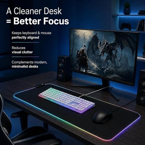 لوحة ماوس ألعاب RGB، لوحة ماوس كبيرة مقاس 31.5 × 11.8 بوصة للمكتب، 13 وضع إضاءة، قاعدة مطاطية غير قابلة للانزلاق، مقاومة للماء، لاستخدام ألعاب الكمبيوتر المحمول والمكتب in Kuwait