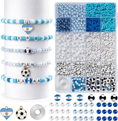 Goldwise Brazil Bracelet Making Kit for Fans, Green Yellow Blue Beads with Letter Beads, Football Charms & Brazil Flag, DIY Game Day Jewelry Kit for Women Girls, World Cup Fan Gift in Saudi Arabia