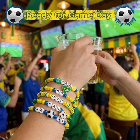 Goldwise Brazil Bracelet Making Kit for Fans, Green Yellow Blue Beads with Letter Beads, Football Charms & Brazil Flag, DIY Game Day Jewelry Kit for Women Girls, World Cup Fan Gift in Saudi Arabia
