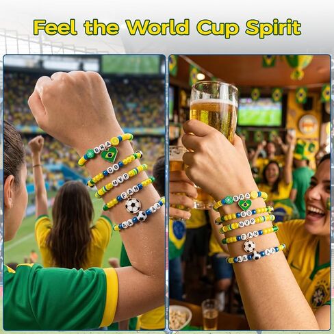 Goldwise Brazil Bracelet Making Kit for Fans, Green Yellow Blue Beads with Letter Beads, Football Charms & Brazil Flag, DIY Game Day Jewelry Kit for Women Girls, World Cup Fan Gift in Saudi Arabia