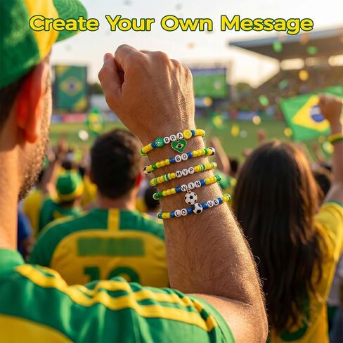 Goldwise Brazil Bracelet Making Kit for Fans, Green Yellow Blue Beads with Letter Beads, Football Charms & Brazil Flag, DIY Game Day Jewelry Kit for Women Girls, World Cup Fan Gift in Saudi Arabia