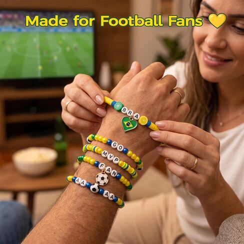 Goldwise Brazil Bracelet Making Kit for Fans, Green Yellow Blue Beads with Letter Beads, Football Charms & Brazil Flag, DIY Game Day Jewelry Kit for Women Girls, World Cup Fan Gift in Saudi Arabia