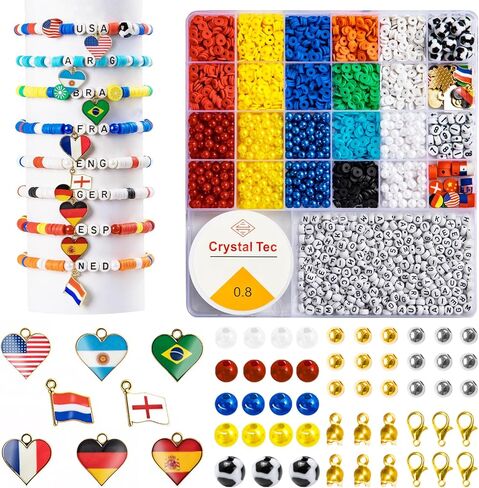 Goldwise Brazil Bracelet Making Kit for Fans, Green Yellow Blue Beads with Letter Beads, Football Charms & Brazil Flag, DIY Game Day Jewelry Kit for Women Girls, World Cup Fan Gift in Saudi Arabia