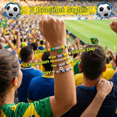 Goldwise Brazil Bracelet Making Kit for Fans, Green Yellow Blue Beads with Letter Beads, Football Charms & Brazil Flag, DIY Game Day Jewelry Kit for Women Girls, World Cup Fan Gift in Saudi Arabia