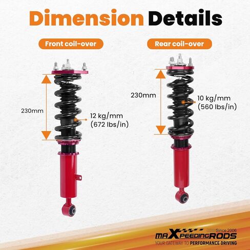 maXpeedingrods Coilovers for Lexus GS300 1998-2005, for Lexus GS400 1998-2000, for Lexus GS430 2001-2005, 24 Levels Damper Adjustable Coilovers Suspension Kit, Height Adjustable Lowering Kit, Red in Kuwait