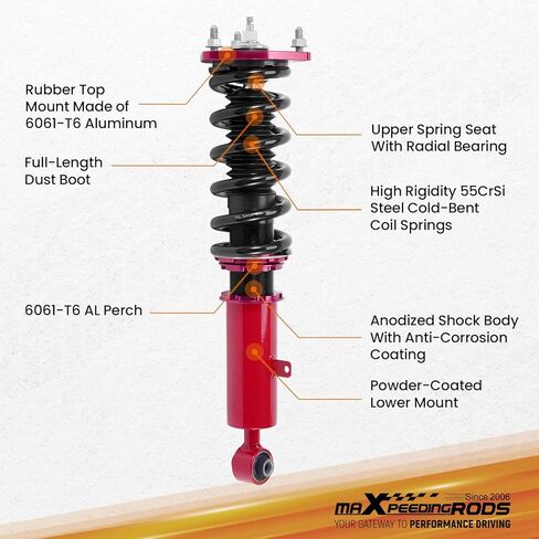 maXpeedingrods Coilovers for Lexus GS300 1998-2005, for Lexus GS400 1998-2000, for Lexus GS430 2001-2005, 24 Levels Damper Adjustable Coilovers Suspension Kit, Height Adjustable Lowering Kit, Red in Kuwait