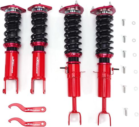 maxpeedingrods Coilovers لـ Nissan 350Z RWD 2003-2008، لـ Infiniti G35 RWD 2003-2007، طقم تعليق Coilovers قابل للتعديل للارتفاع، دعامات ممتص الصدمات للتخميد مسبقًا، طقم خفض أحمر in Kuwait