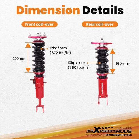 maxpeedingrods Coilovers لـ Nissan 350Z RWD 2003-2008، لـ Infiniti G35 RWD 2003-2007، طقم تعليق Coilovers قابل للتعديل للارتفاع، دعامات ممتص الصدمات للتخميد مسبقًا، طقم خفض أحمر in Kuwait