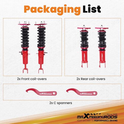 maxpeedingrods Coilovers لـ Nissan 350Z RWD 2003-2008، لـ Infiniti G35 RWD 2003-2007، طقم تعليق Coilovers قابل للتعديل للارتفاع، دعامات ممتص الصدمات للتخميد مسبقًا، طقم خفض أحمر in Kuwait