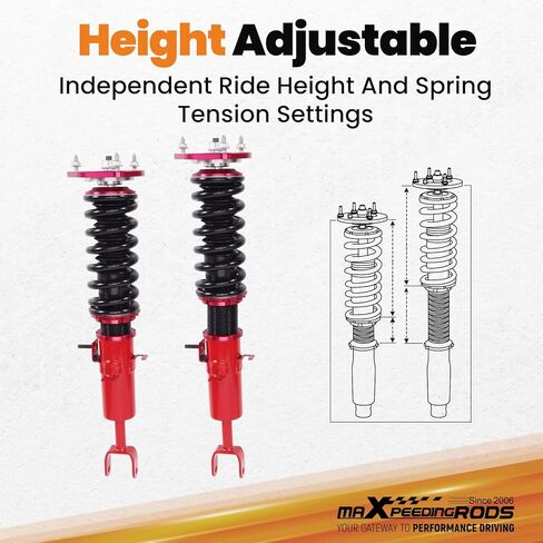 maxpeedingrods Coilovers لـ Nissan 350Z RWD 2003-2008، لـ Infiniti G35 RWD 2003-2007، طقم تعليق Coilovers قابل للتعديل للارتفاع، دعامات ممتص الصدمات للتخميد مسبقًا، طقم خفض أحمر in Kuwait
