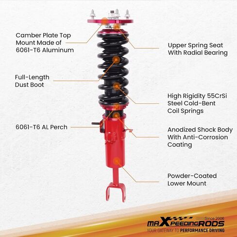 maxpeedingrods Coilovers لـ Nissan 350Z RWD 2003-2008، لـ Infiniti G35 RWD 2003-2007، طقم تعليق Coilovers قابل للتعديل للارتفاع، دعامات ممتص الصدمات للتخميد مسبقًا، طقم خفض أحمر in Kuwait