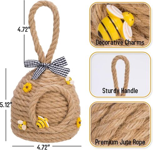Farmhouse Door Stop for Bottom of Door, Heavy Duty Jute Rope Door Stopper with Handle and Decorative Bumblebee, Floor-Friendly Rustic Doorstop for Home, Office in Saudi Arabia