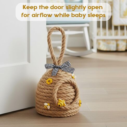 Farmhouse Door Stop for Bottom of Door, Heavy Duty Jute Rope Door Stopper with Handle and Decorative Bumblebee, Floor-Friendly Rustic Doorstop for Home, Office in Saudi Arabia