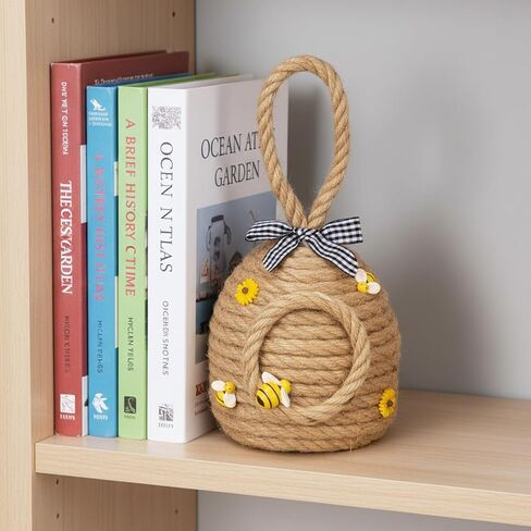 Farmhouse Door Stop for Bottom of Door, Heavy Duty Jute Rope Door Stopper with Handle and Decorative Bumblebee, Floor-Friendly Rustic Doorstop for Home, Office in Saudi Arabia