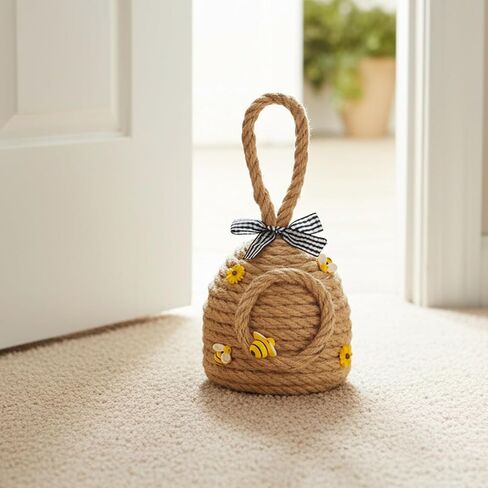 Farmhouse Door Stop for Bottom of Door, Heavy Duty Jute Rope Door Stopper with Handle and Decorative Bumblebee, Floor-Friendly Rustic Doorstop for Home, Office in Saudi Arabia