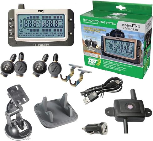 TST 507 Series TPMS - RV Tire Pressure Monitoring System with 4 Flow Thru Sensors & Monochrome Display Monitor for Travel Trailers, Campers and Motorhomes (Metal Valve Stems Required for Flow Thru) in Saudi Arabia