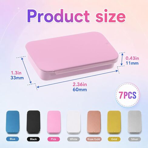 SULIKJHUI 7 Pcs Mint Tins Empty, Mini Metal Tin Box Containers, Rectangular Slide Top Metal Containers for Candy, Jewelry, Crafts in Kuwait