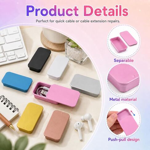 SULIKJHUI 7 Pcs Mint Tins Empty, Mini Metal Tin Box Containers, Rectangular Slide Top Metal Containers for Candy, Jewelry, Crafts in Kuwait